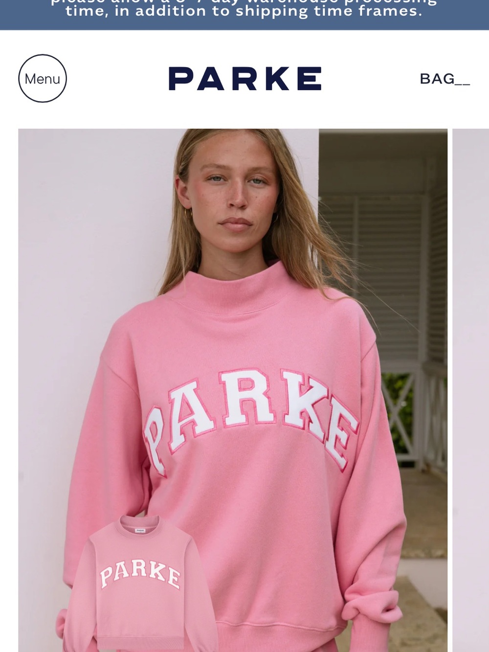 PARKE Summerland
Heritage Varsity Mockneck Sweater in
Conch